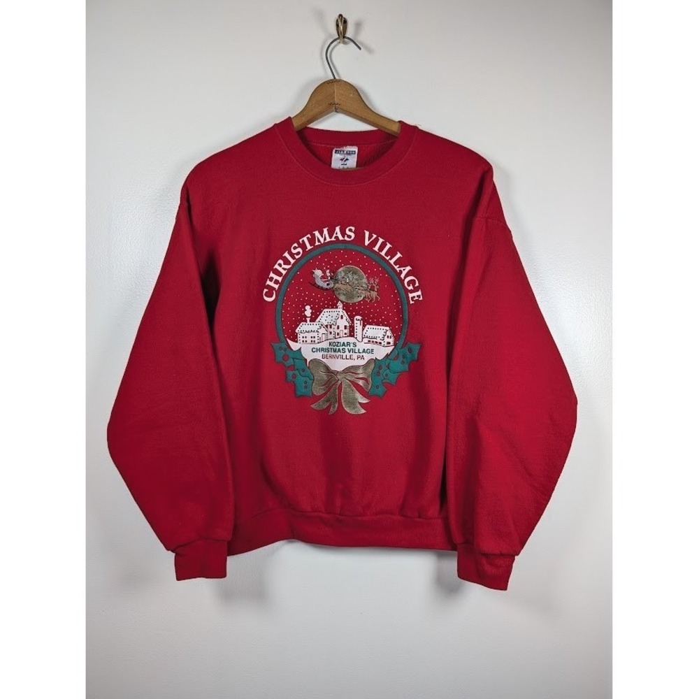 VTG Koziers Christmas Village Brenville PA Holiday Sweatshirt Santa Claus Large